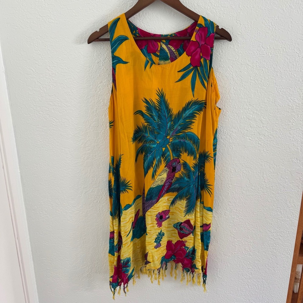 Beach Cover Up Women's One Size Hawaiian Tropical Vacation Tunic Mini Dress